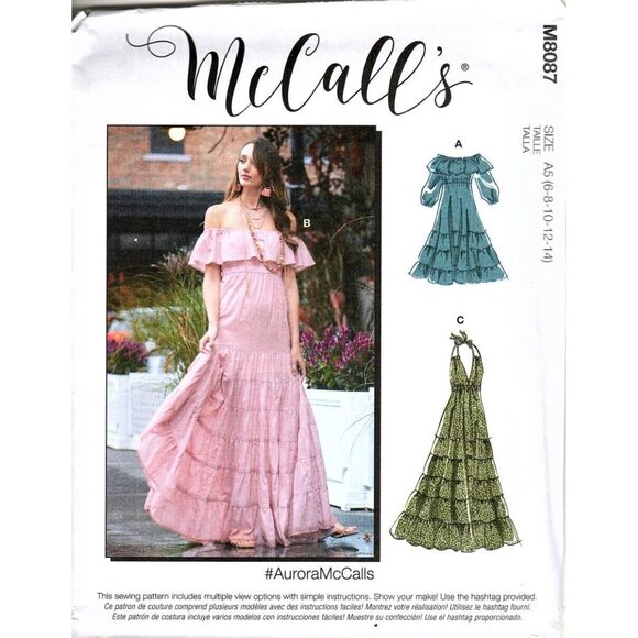 McCall's M8087 Misses 6 to 14 Tiered Halter Dress Uncut Sewing Pattern New - Picture 1 of 2